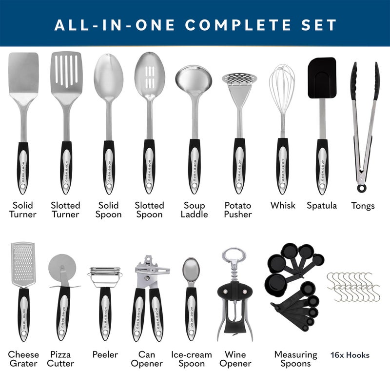 HomeHero Home Hero Stainless Steel Kitchen Utensils Set - Heat-Resistant Silicone & Nonstick Tools - Durable Stainless Steel Kitchen Gadgets - Complete Kit Measuring Cups & Spoons - 41-Piece Set - Image 2
